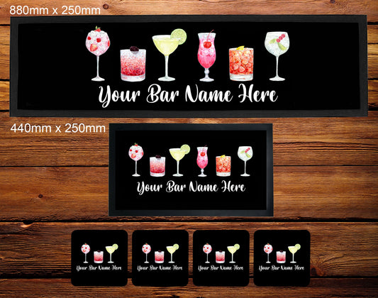 Personalised Watercolour Design Cocktails Bar Runner Mat