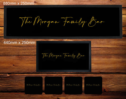 Personalised Bar Runner Mat with Gold Text