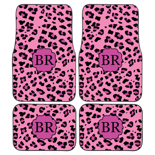 Personalised Custom Pink Leopard Print Initial Monogram Car Mats