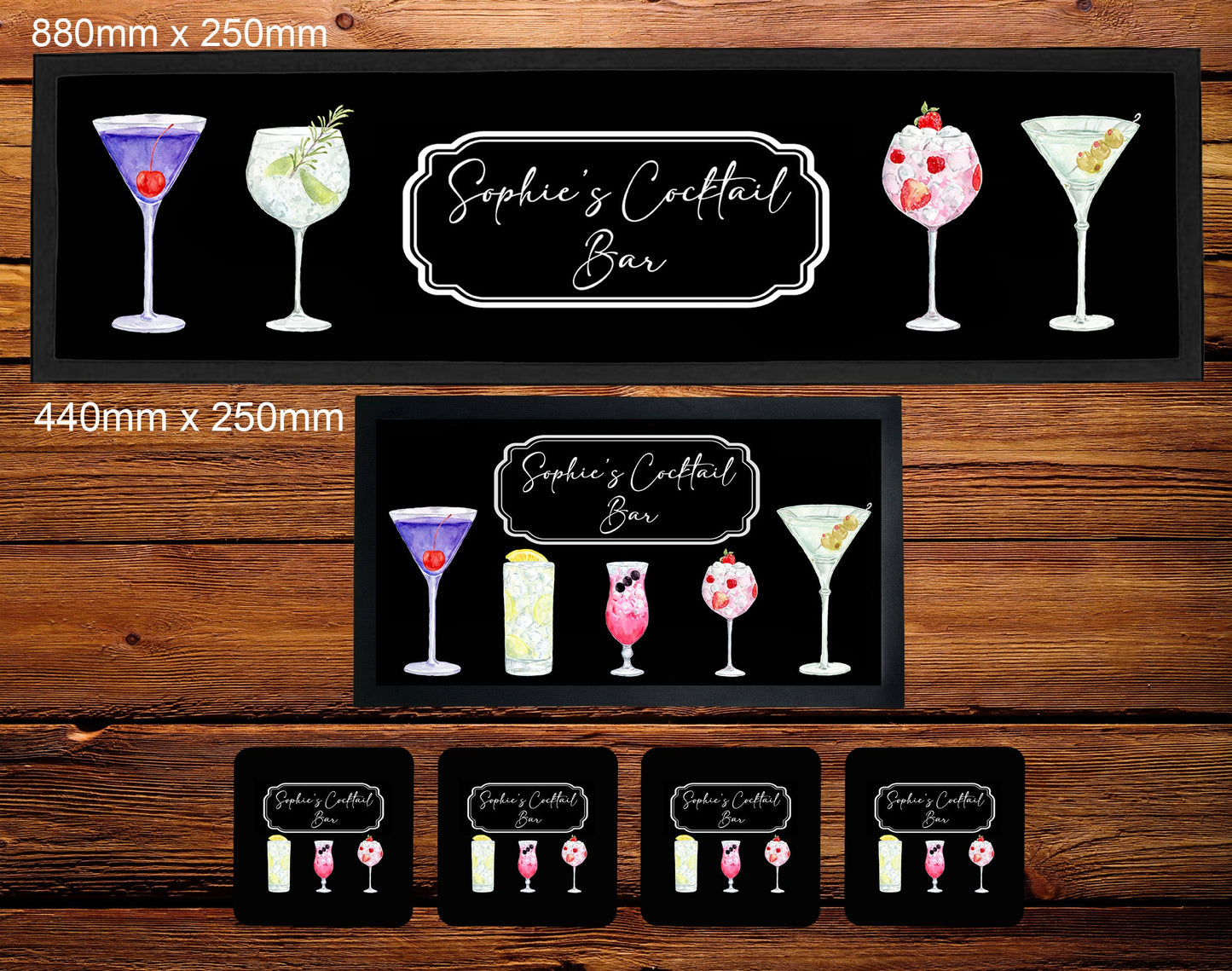 Personalised Cocktails Drinks Bar Runner Mat