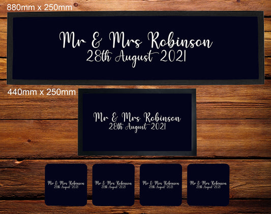 Personalised Wedding Mr & Mrs Bar Runner Mat