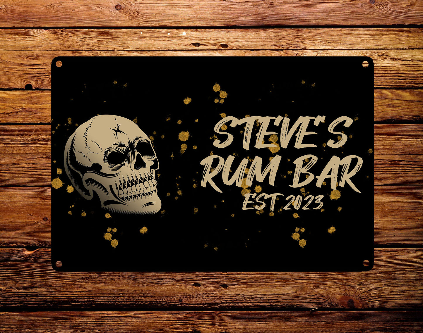 Personalised Custom Printed Rum Skull Bar Sign, Aluminium Metal Pub Sign