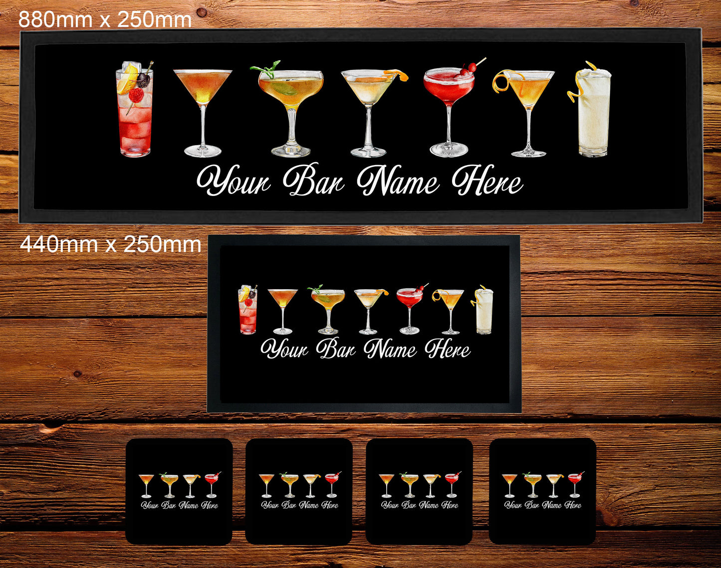 Personalised Watercolour Cocktails Drinks Bar Runner Mat