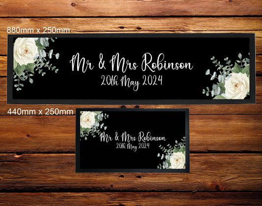 Personalised Wedding Reception Bar Runner Mat Mr & Mrs Design