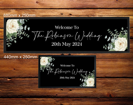 Personalised Wedding Day Bar Runner Floral Design Mat